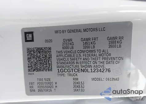 2020 Chevrolet Colorado 4Wd Short Box Lt из США, поврежденный, VIN 1GCGTCEN0L1234276